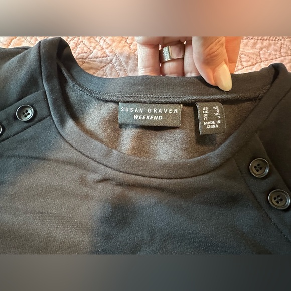 Susan Graver Weekend Regular Brushed Back Knit Tunic with Button Detail-Black-XS - Picture 8 of 14
